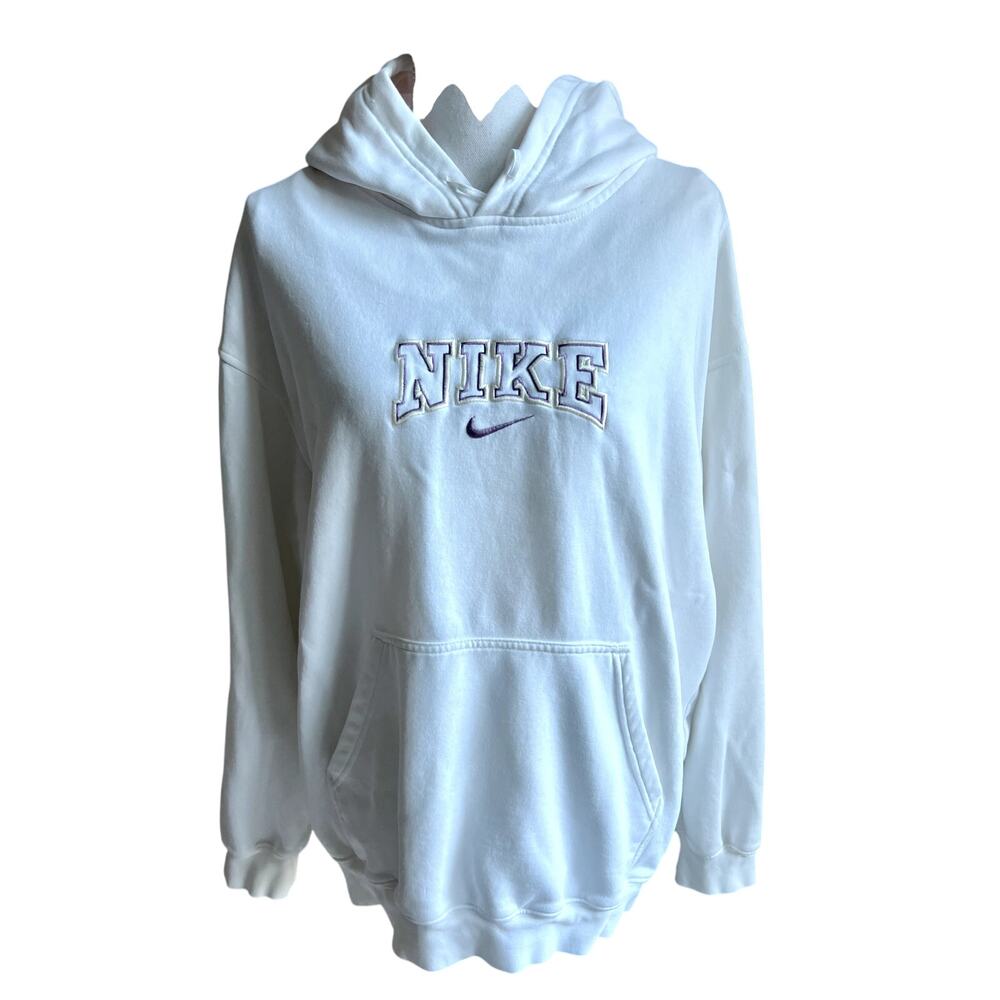 Nike white fleece athleisure sweatshirt hoodie size L